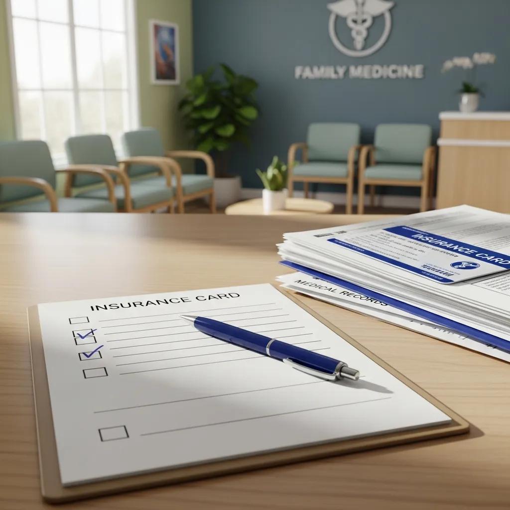 Checklist and documents prepared for a family medicine appointment