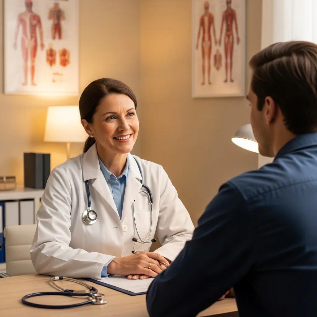 Family medicine doctor consulting with a patient in a welcoming medical office