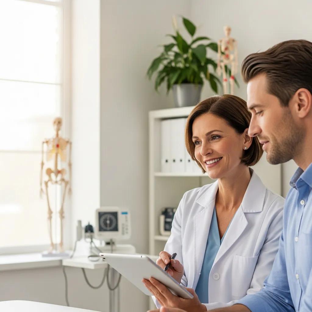 Friendly primary care doctor engaging with a patient in a modern clinic