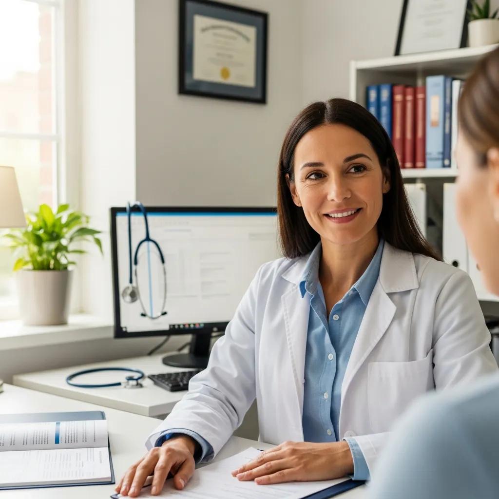Friendly primary care doctor engaging with a patient in a welcoming office setting