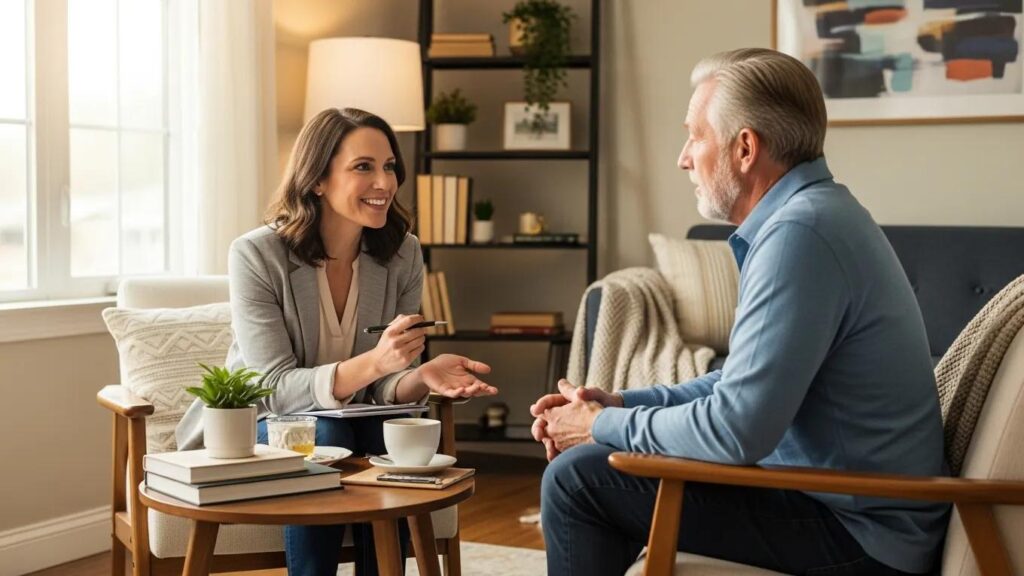 Physician consulting with a patient about lifestyle changes in a cozy environment