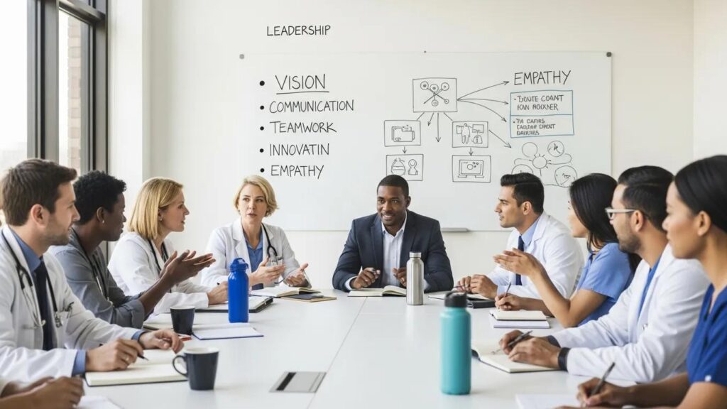 Physicians collaborating in a leadership workshop to enhance career progression