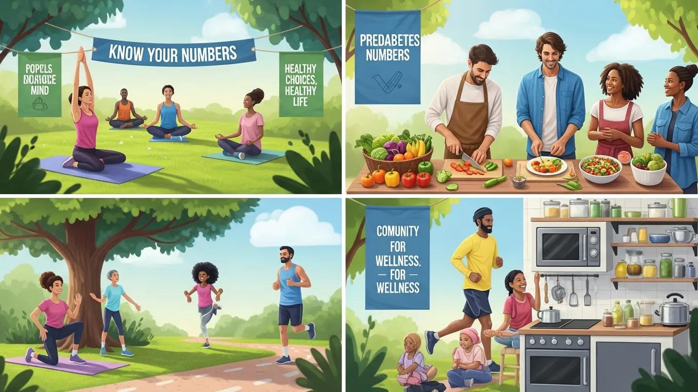 Community members engaging in healthy lifestyle practices to prevent prediabetes and promote metabolic health