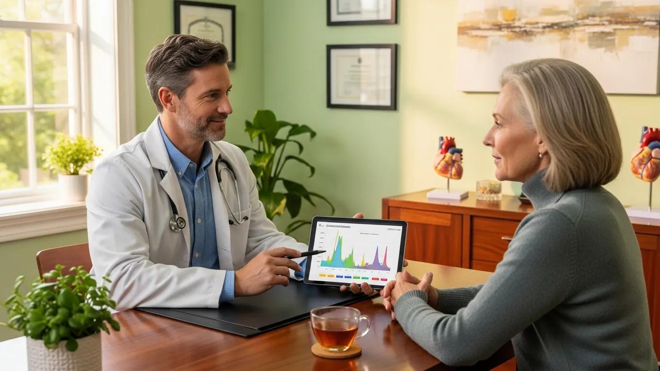Family doctor engaging with a patient about cholesterol management during a follow-up visit