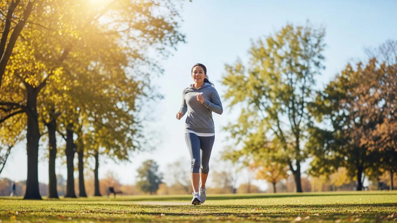 Individual jogging in a park to represent lifestyle changes effective for cholesterol management