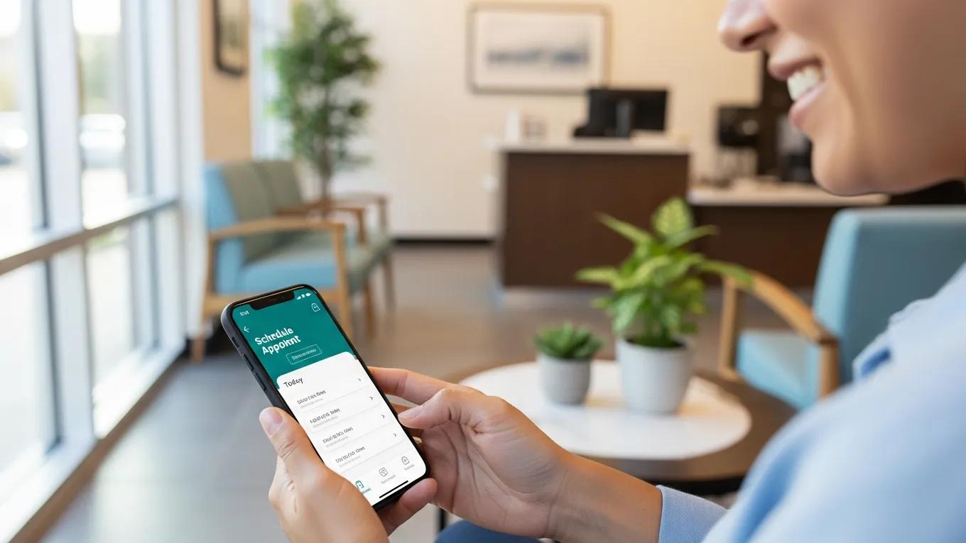 Patient using smartphone to book a same-day appointment