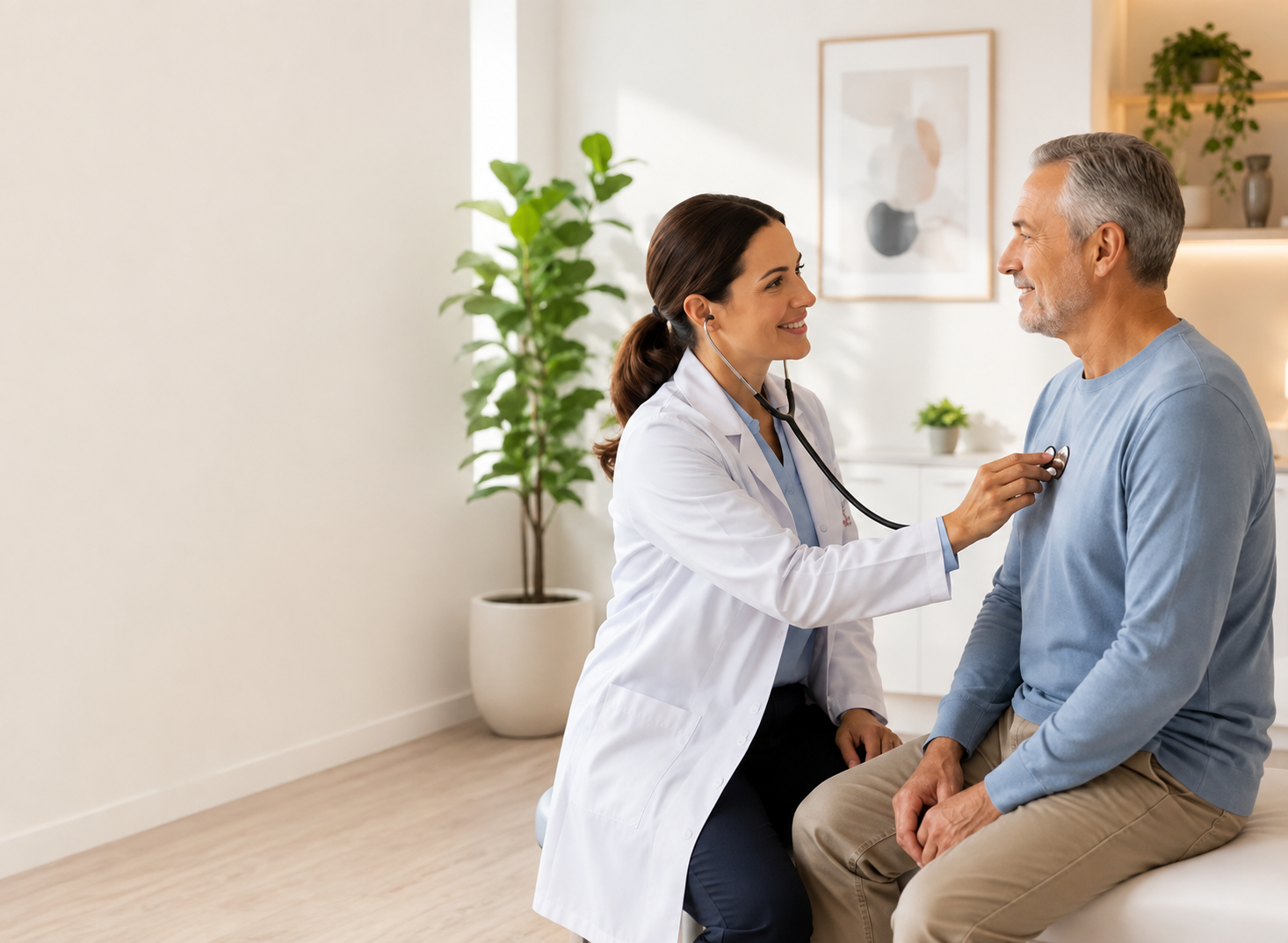 Doctor checking male patient's chest with stethoscope – Dearborn, MI