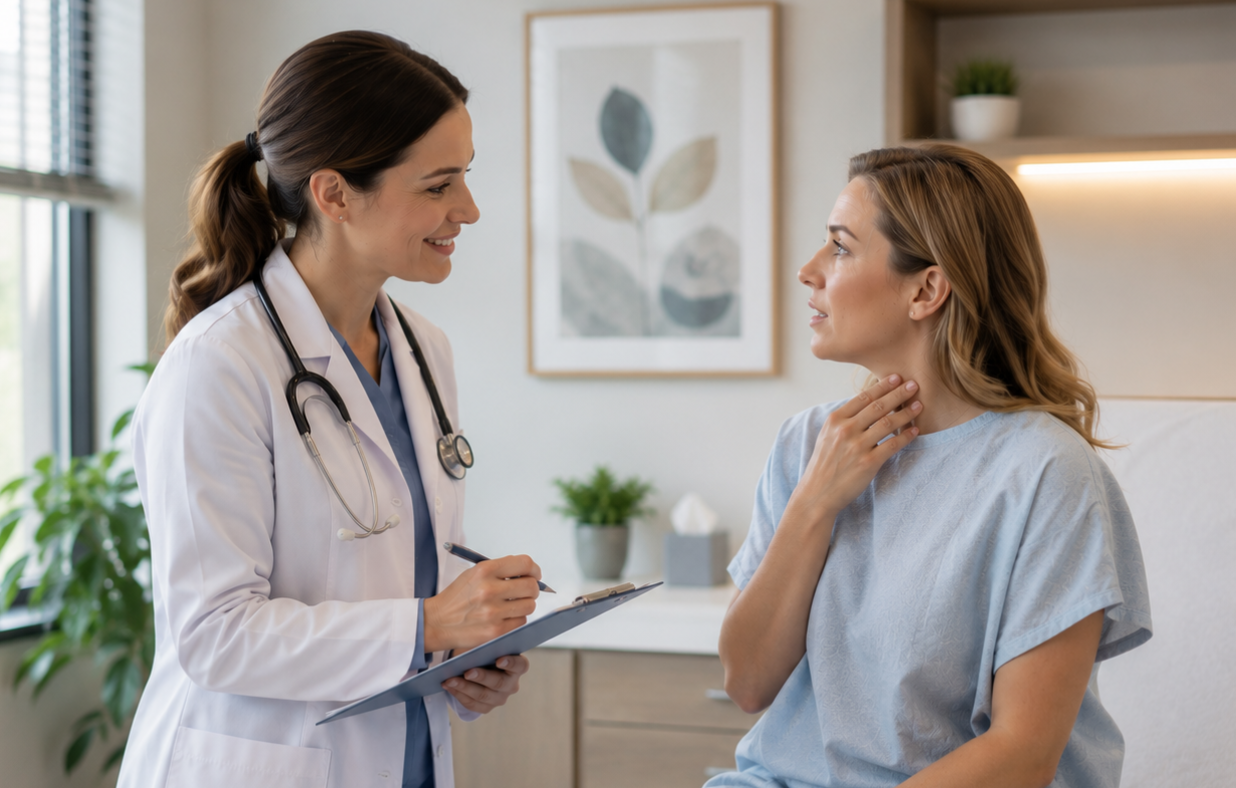 Doctor examining patient's neck and throat – Life Beyond MD Dearborn, MI